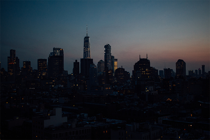 New York after sunset skyscrapers manhattan
